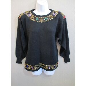 VTG 80's Midnight Blues Jeweled Sweater Size Medium